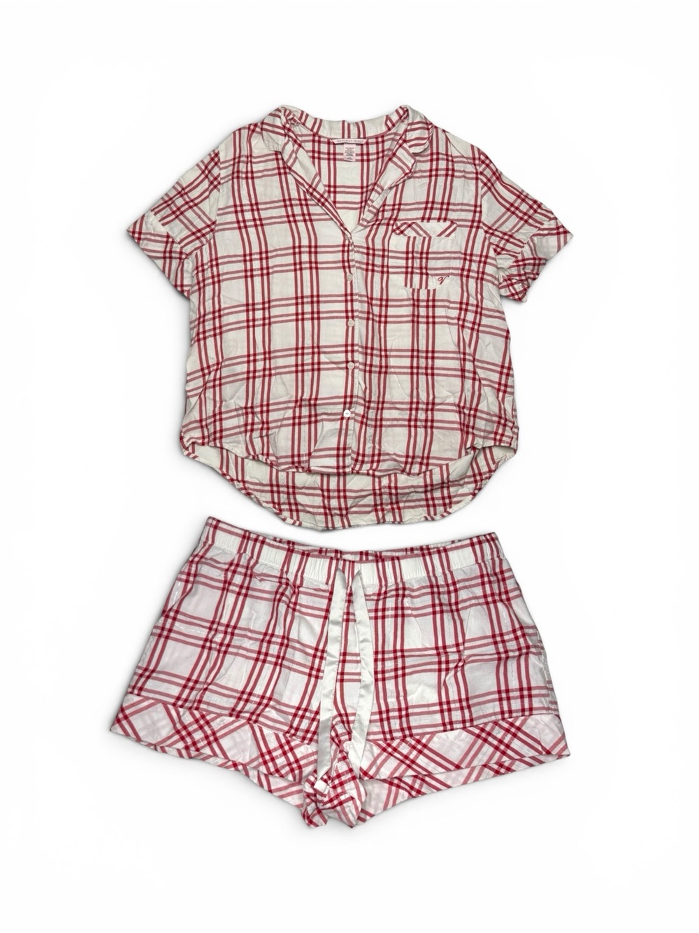 VS Flannel Short PJ Set Red & White Plaid Victoria's Secret Christmas Gift